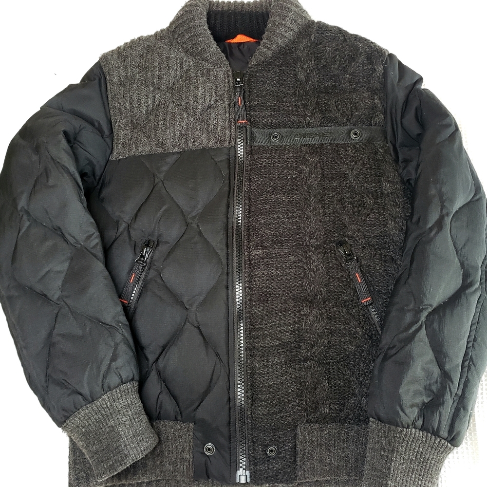 NEW Diesel Men's XS/Small Grey Black Wool Blend Knit Goose Down Quilted Jacket